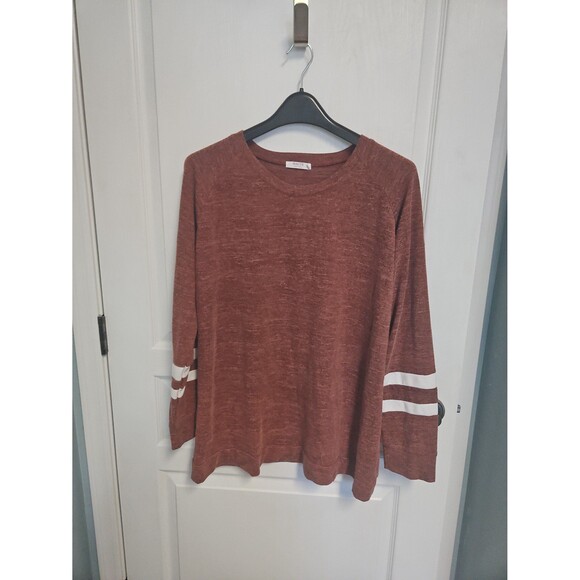 HAUTE long sleeve varsity stripe slouch baseball tee plus - women's XXL - Picture 1 of 8